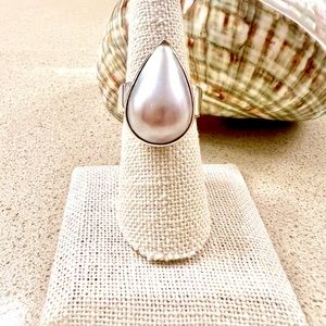 Mabe Pearl Ring set in Solid 14 KT Gold on Sterling Silver Band